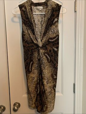 Abria Animal-Print Twist Front Sleeveless Dress in Brown and Black - small